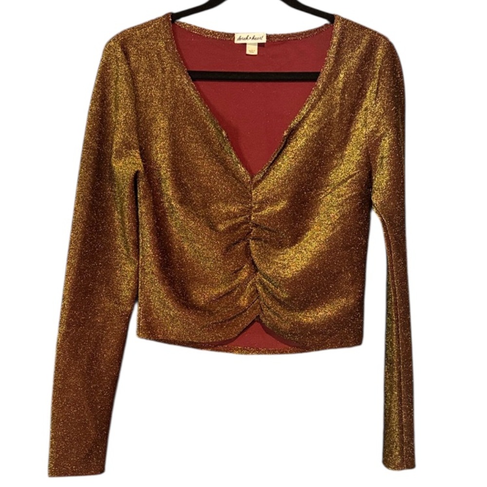 🌻 Derek Heart Burgundy and Metallic Copper Crop Top
